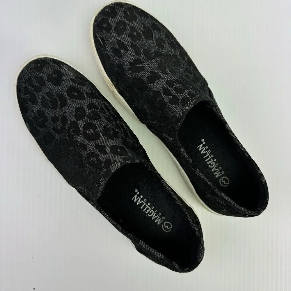 Black Leopard Slip On Sneakers Women’s 7 Casual Canvas Shoes Magellan